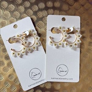 Karma Gold and White Pearl Hoop Earrings